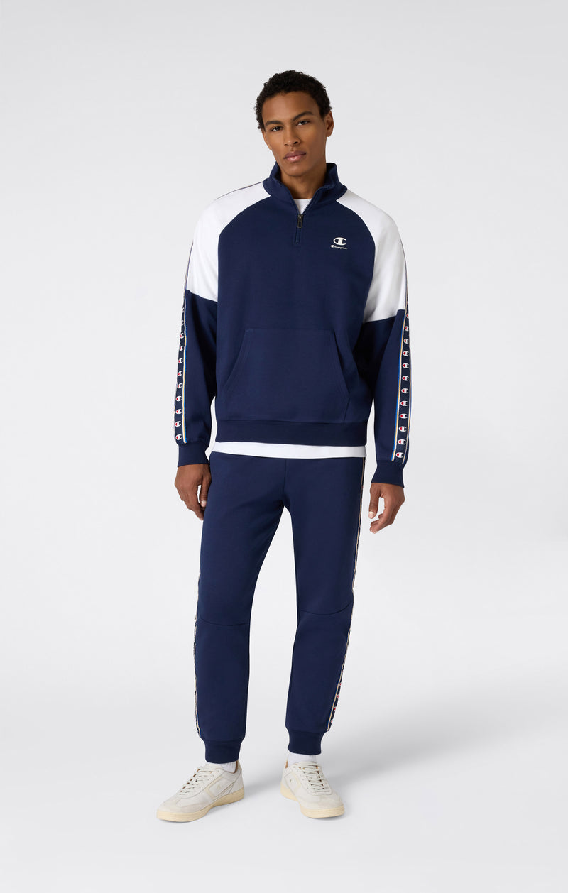 Felpa con Mezza Zip Tape Logo in Interlock da Uomo