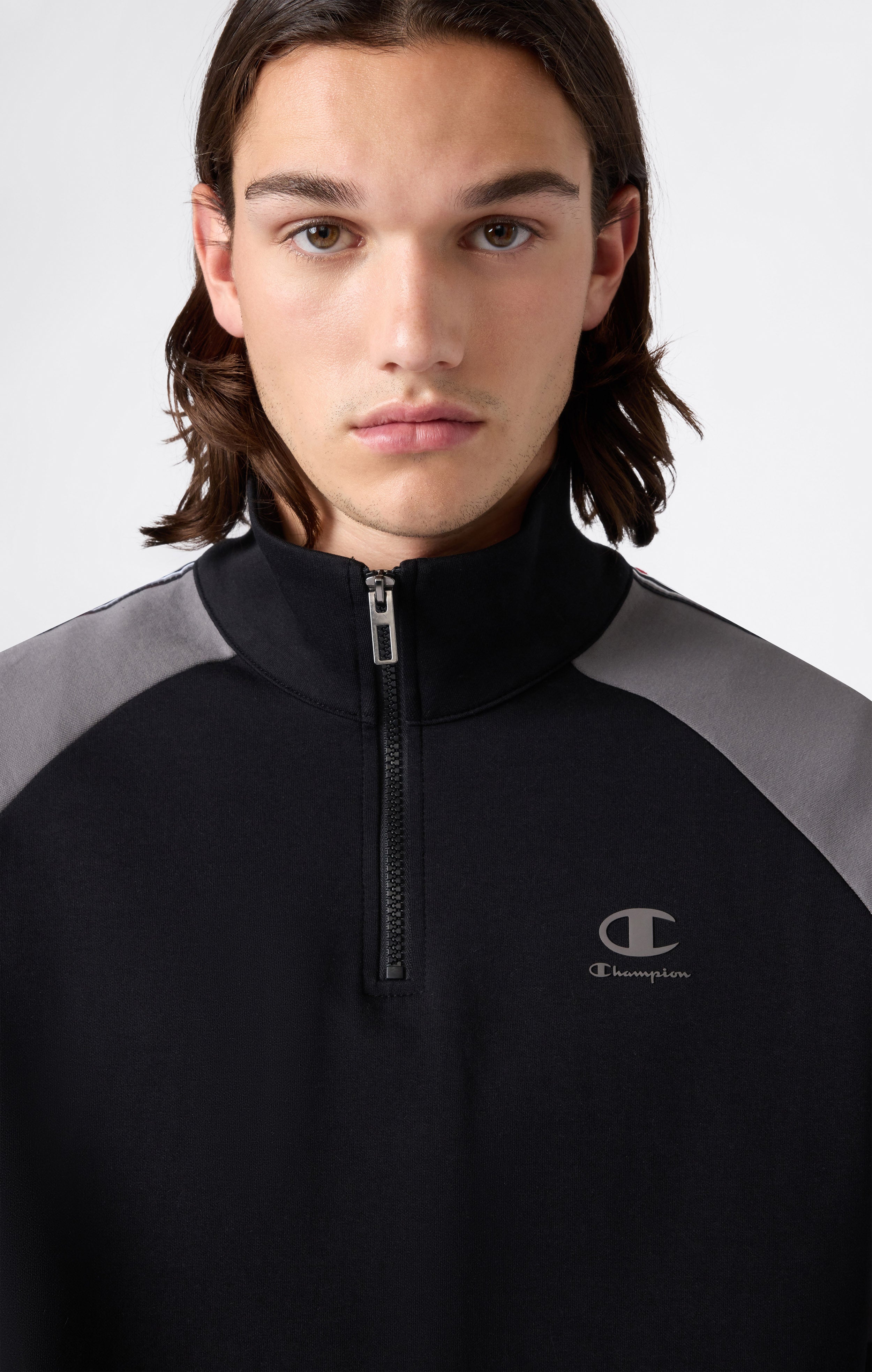 Felpa con Mezza Zip Tape Logo in Interlock da Uomo