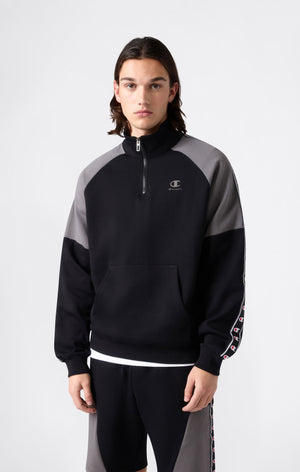 Felpa con Mezza Zip Tape Logo in Interlock da Uomo