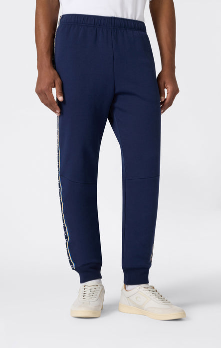 Pantalon en Interlock avec Bas en Bord-Côte et Tape Logo pour Homme