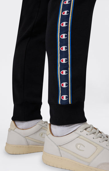 Pantalon en Interlock avec Bas en Bord-Côte et Tape Logo pour Homme