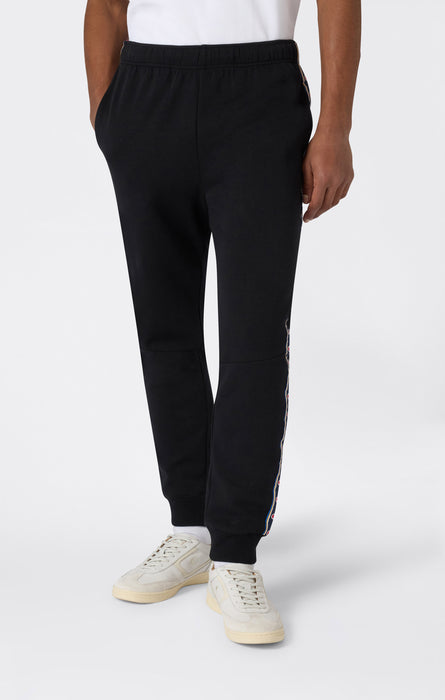 Pantalon en Interlock avec Bas en Bord-Côte et Tape Logo pour Homme