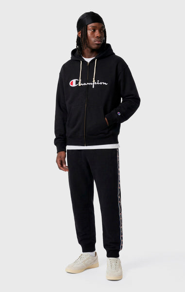 Pantalon en Interlock avec Bas en Bord-Côte et Tape Logo pour Homme