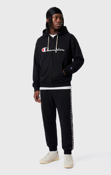 Pantalon en Interlock avec Bas en Bord-Côte et Tape Logo pour Homme