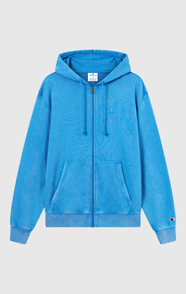 Men’s Full Zip Hooded Sweatshirt with Embroidered Logo and Washed Effect Icons