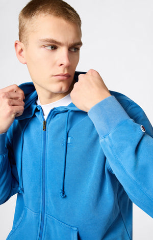 Herren Hoodie mit durchgehendem Reißverschluss, gesticktem Logo und Washed-Effekt Icons