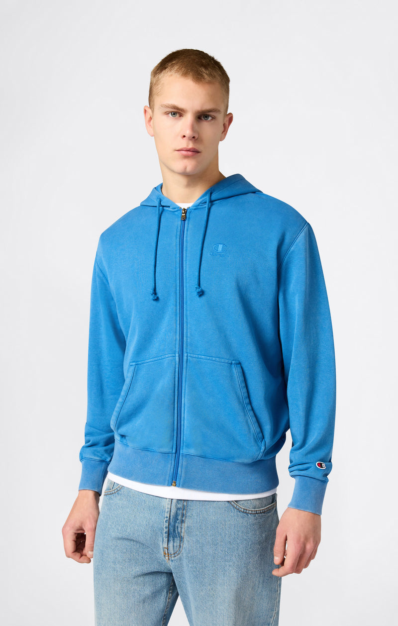 Herren Hoodie mit durchgehendem Reißverschluss, gesticktem Logo und Washed-Effekt Icons
