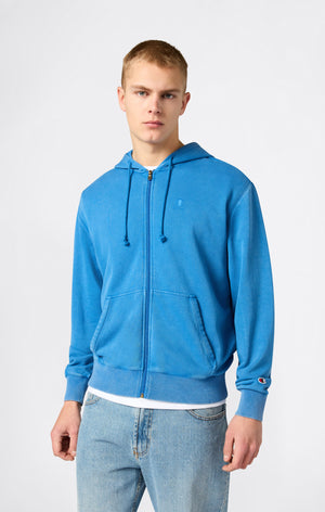 Herren Hoodie mit durchgehendem Reißverschluss, gesticktem Logo und Washed-Effekt Icons