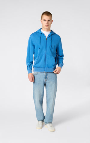 Herren Hoodie mit durchgehendem Reißverschluss, gesticktem Logo und Washed-Effekt Icons