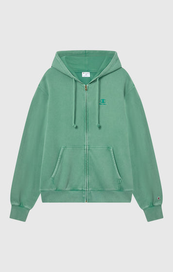 Men’s Full Zip Hooded Sweatshirt with Embroidered Logo and Washed Effect Icons
