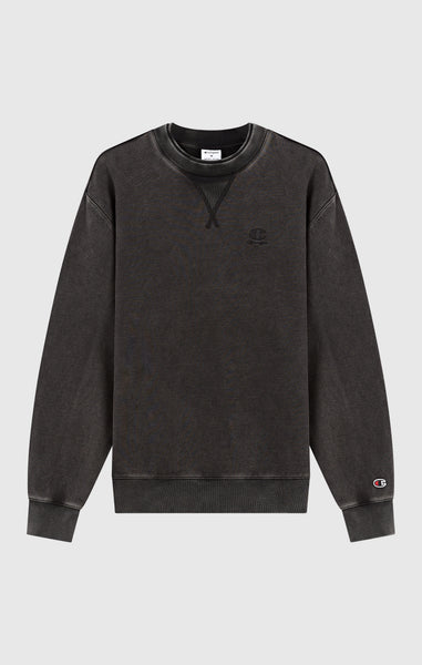 Men’s Crewneck Sweatshirt with Embroidered Logo and Washed Effect Icons