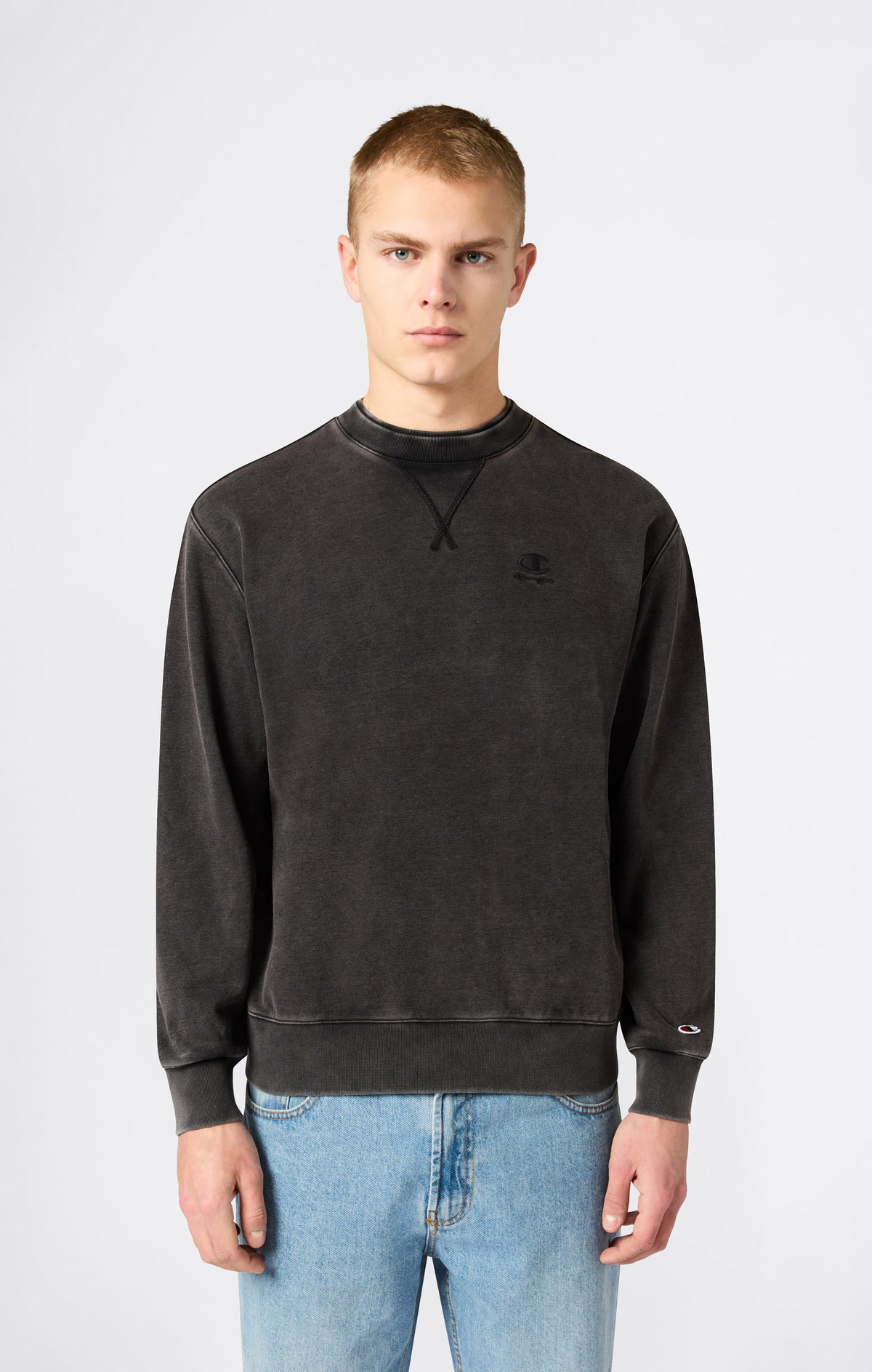 Herren Crewneck Sweatshirt mit gesticktem Logo und Washed-Effekt Icons