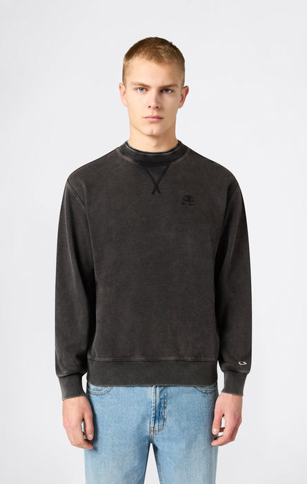 Men’s Crewneck Sweatshirt with Embroidered Logo and Washed Effect Icons