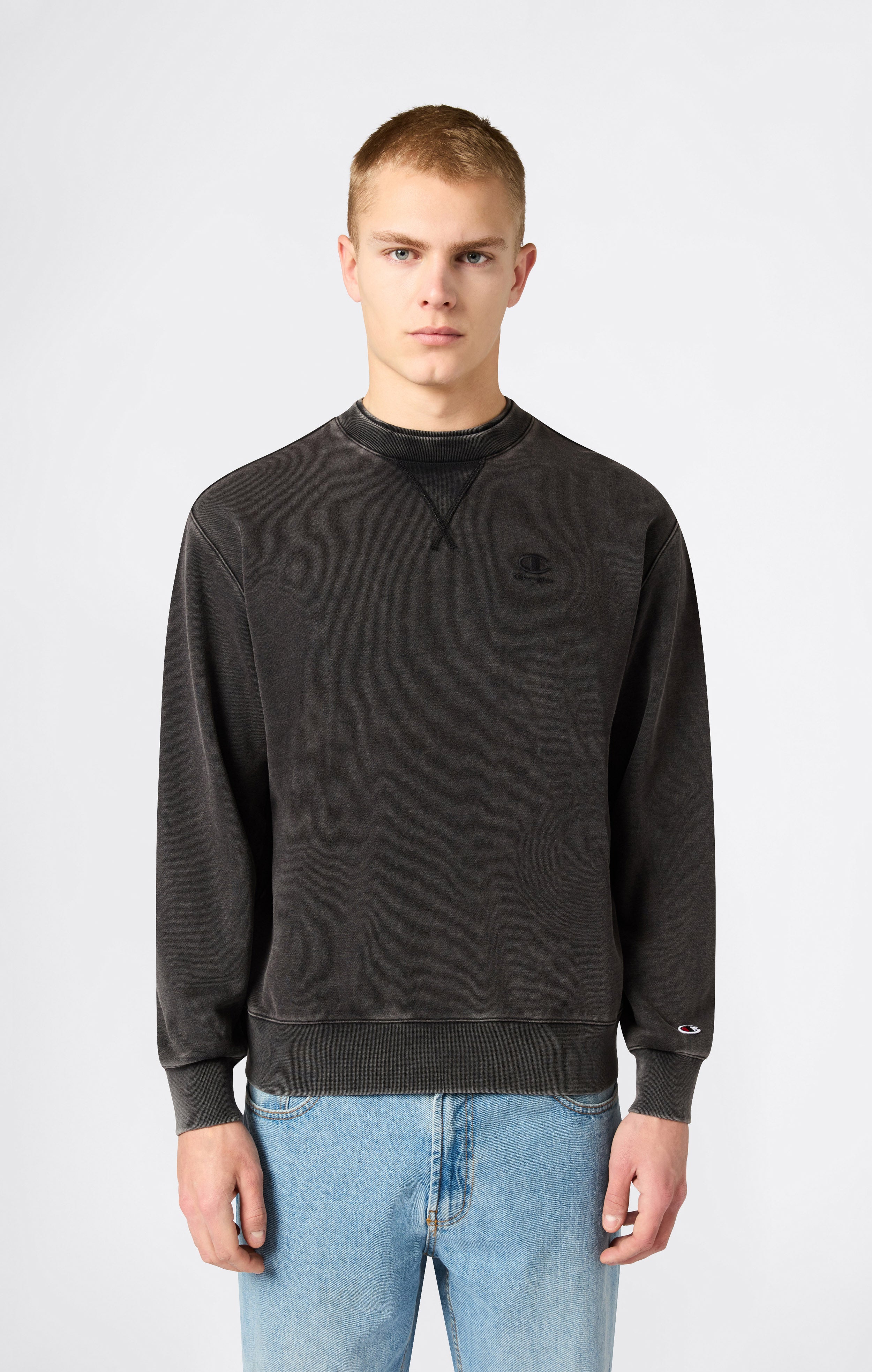 Herren Crewneck Sweatshirt mit gesticktem Logo und Washed-Effekt Icons