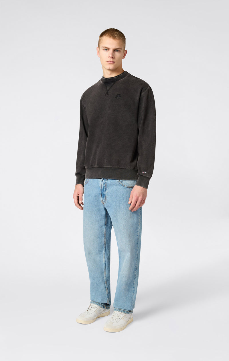 Herren Crewneck Sweatshirt mit gesticktem Logo und Washed-Effekt Icons