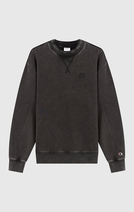 Men’s Crewneck Sweatshirt with Embroidered Logo and Washed Effect Icons