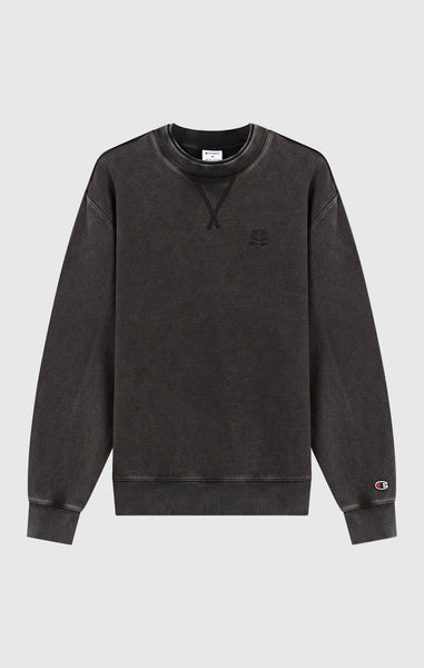 Men’s Crewneck Sweatshirt with Embroidered Logo and Washed Effect Icons
