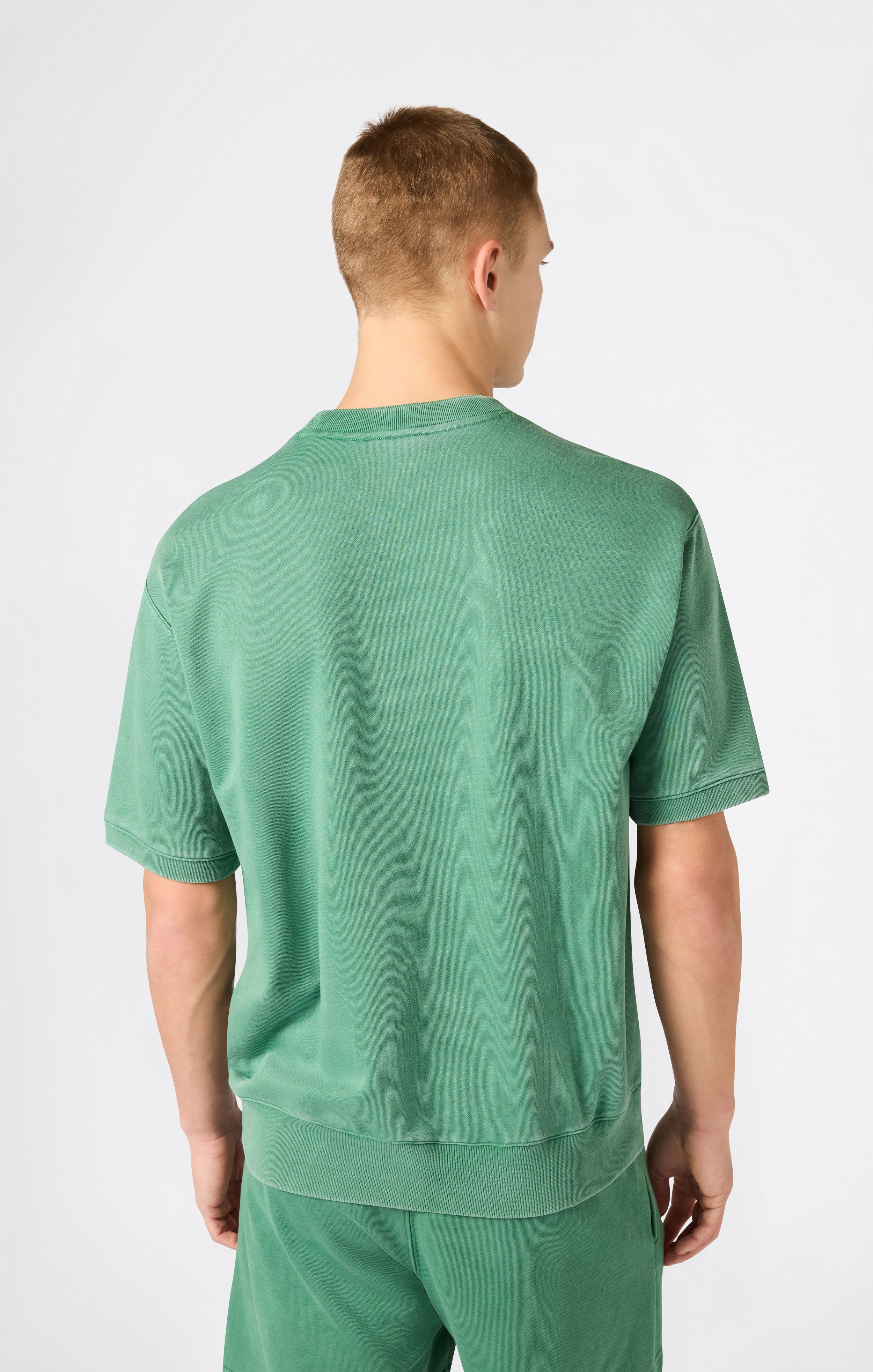 Men's Washed Effect Short Sleeve Crewneck Sweatshirt Icons Green