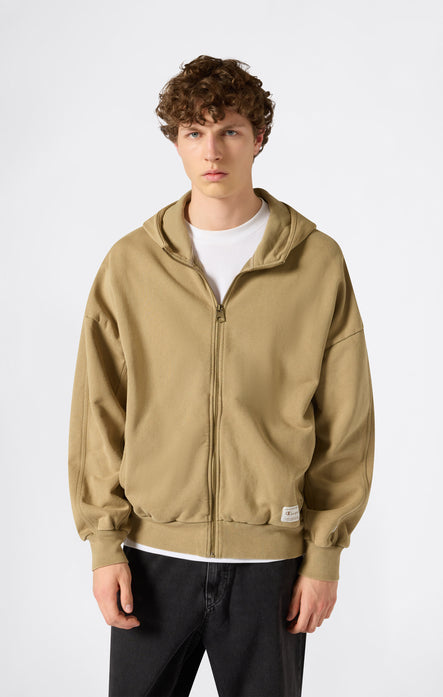 Felpa con Cappuccio e Zip Intera Effetto Slavato da Uomo