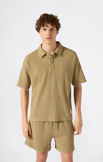 Men’s Washed Waffle Polo Shirt