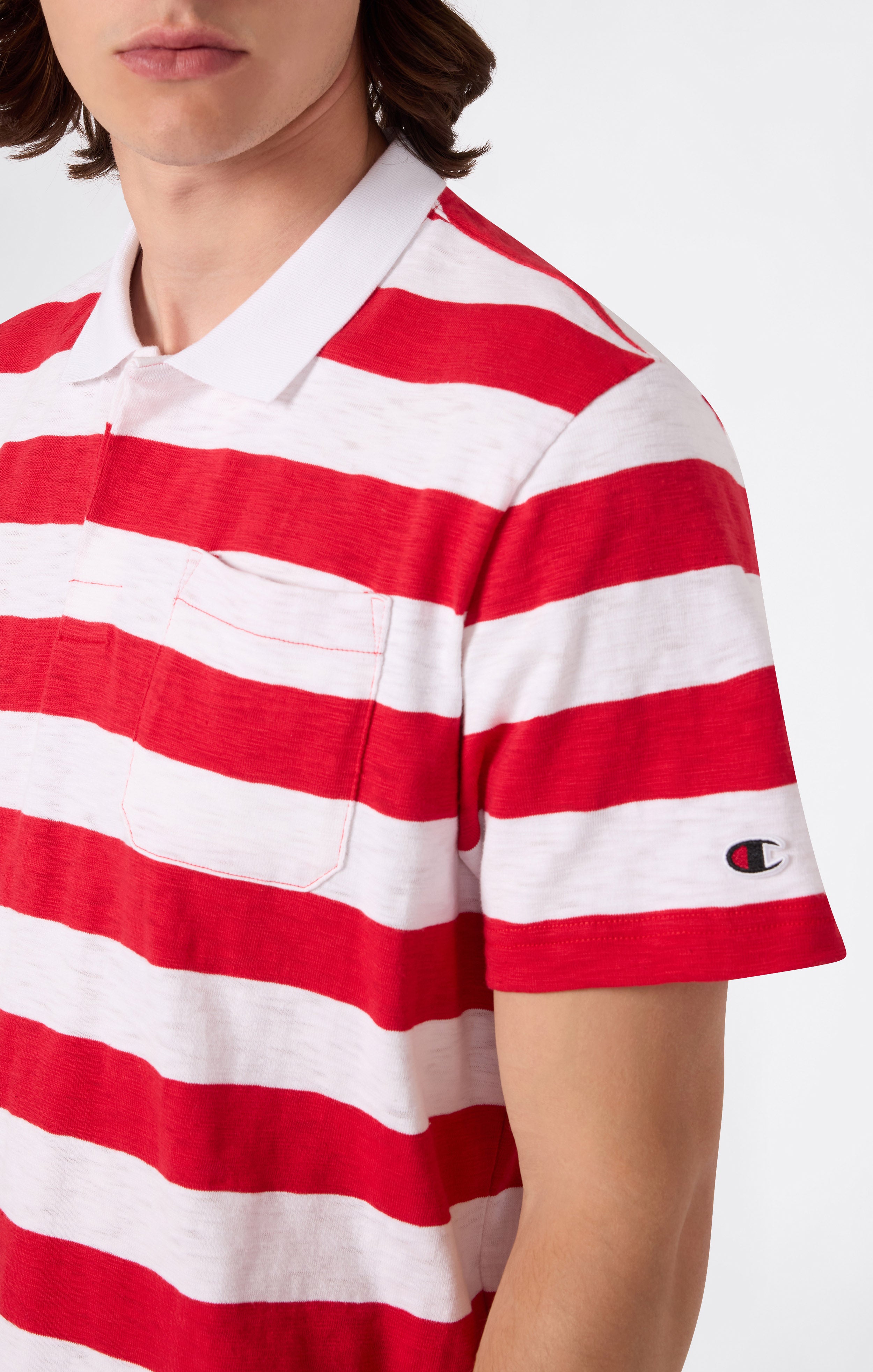 Men’s Striped Polo with Chest Pocket