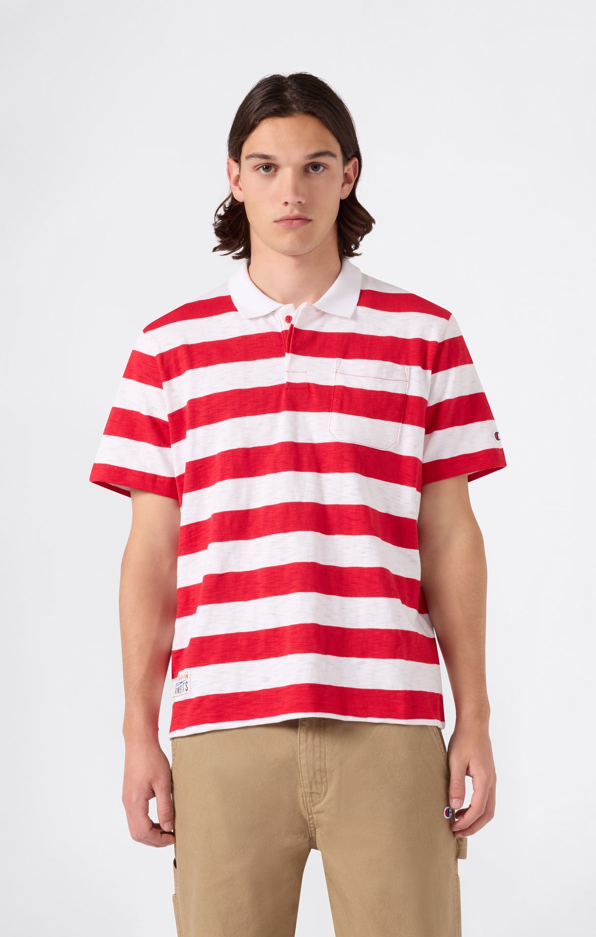 Men’s Striped Polo with Chest Pocket