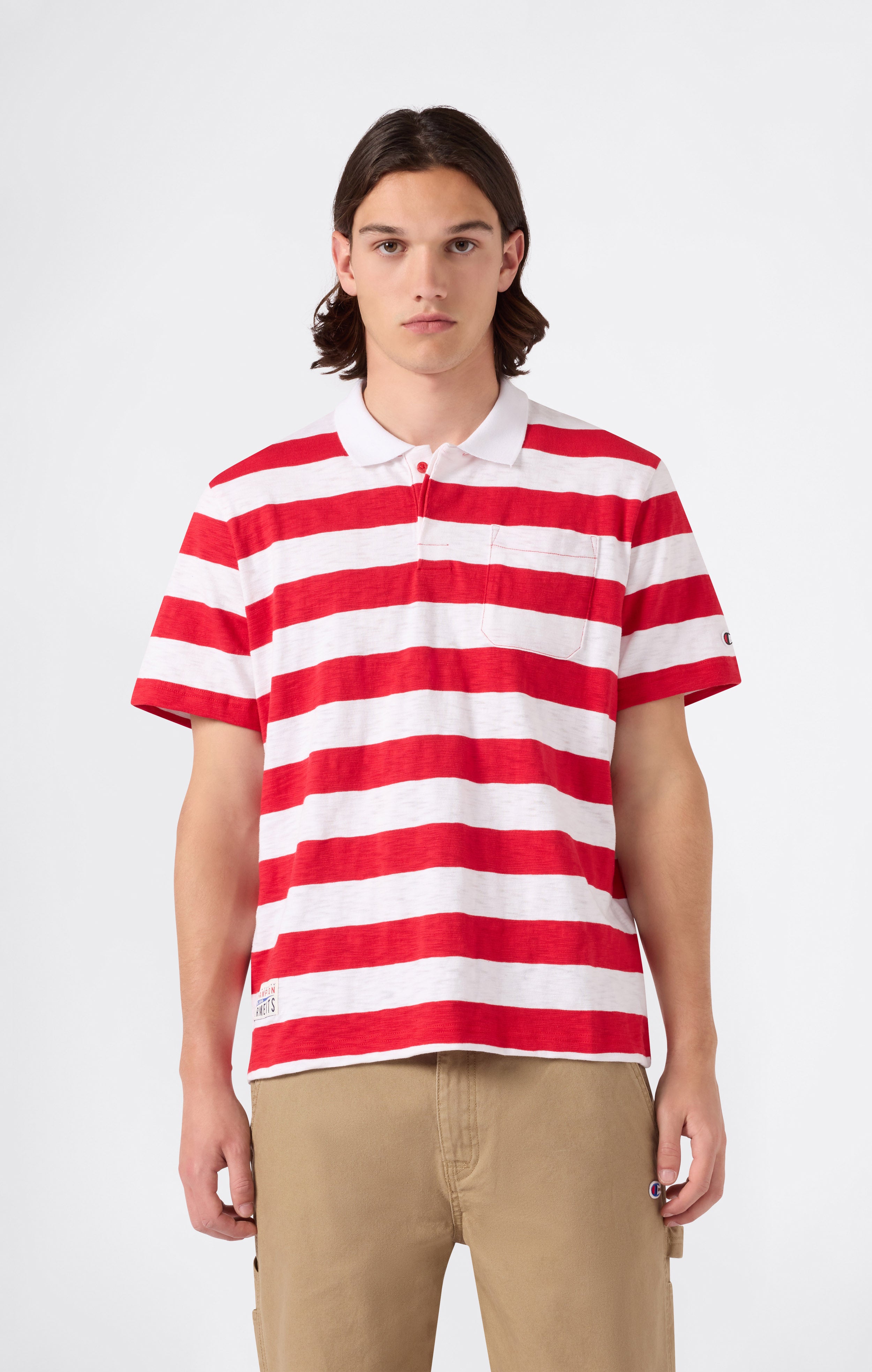 Men’s Striped Polo with Chest Pocket