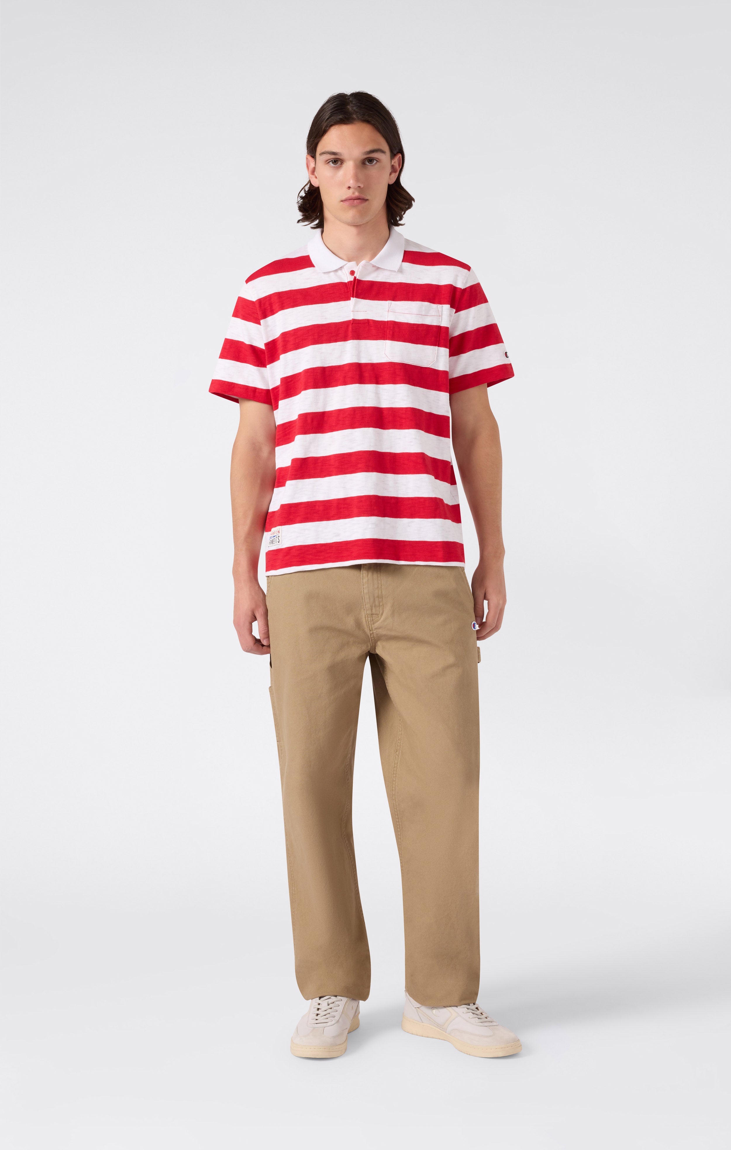 Men’s Striped Polo with Chest Pocket