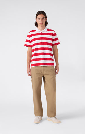 Men’s Striped Polo with Chest Pocket