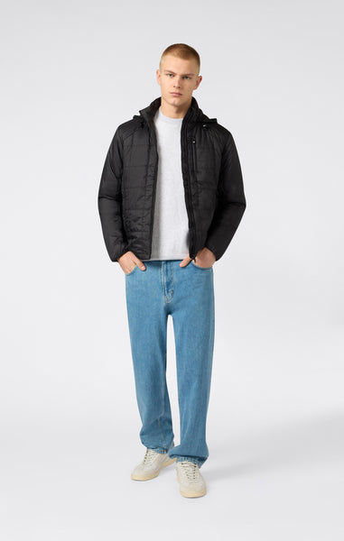 Gesteppte Herrenjacke mit Kapuze und durchgehendem Reißverschluss