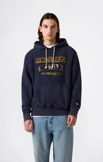 Heavyweight Men's Hooded Sweatshirt with Brushed Interior and Print Reverse Weave