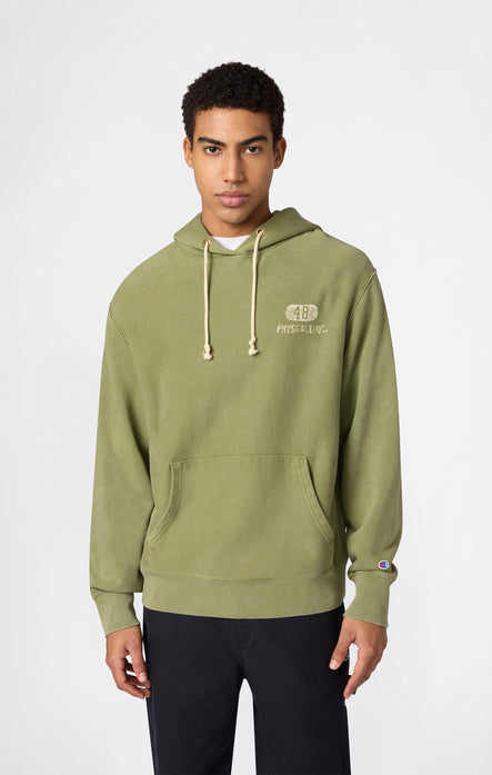 Felpa Pesante con Cappuccio, Interno Felpato e Stampa Reverse Weave da Uomo