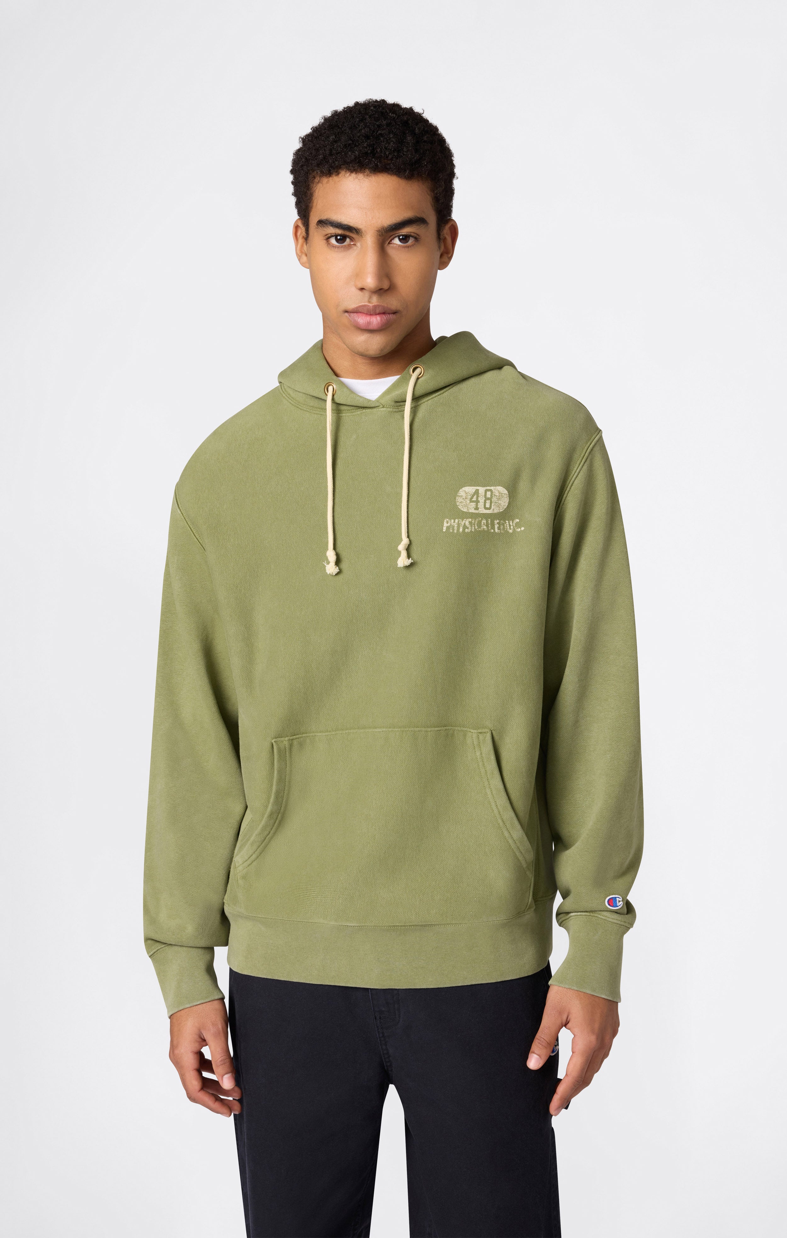 Felpa Pesante con Cappuccio, Interno Felpato e Stampa Reverse Weave da Uomo