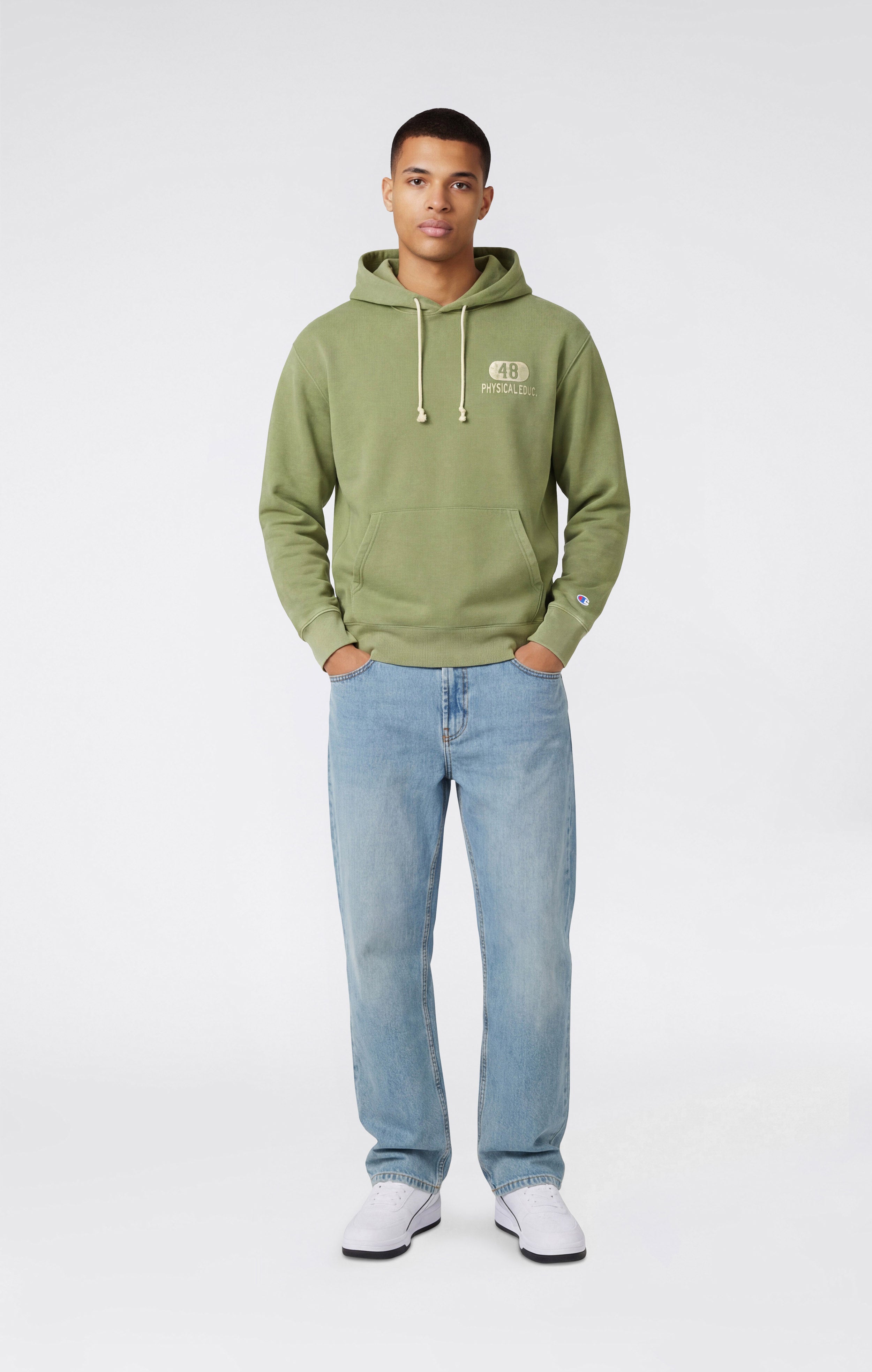 Heavyweight Men's Hooded Sweatshirt with Brushed Interior and Print Reverse Weave