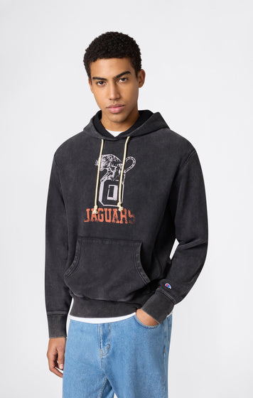 Heavyweight Men's Hooded Sweatshirt with Brushed Interior and Print Reverse Weave