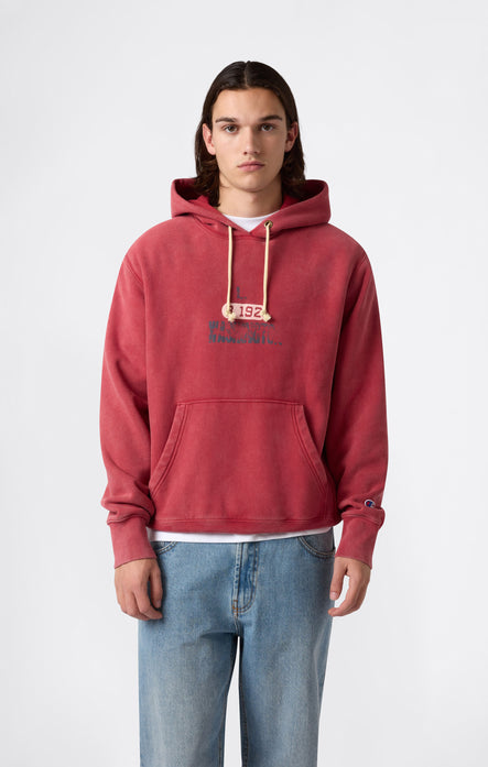 Heavyweight Men's Hooded Sweatshirt with Brushed Interior and Print Reverse Weave