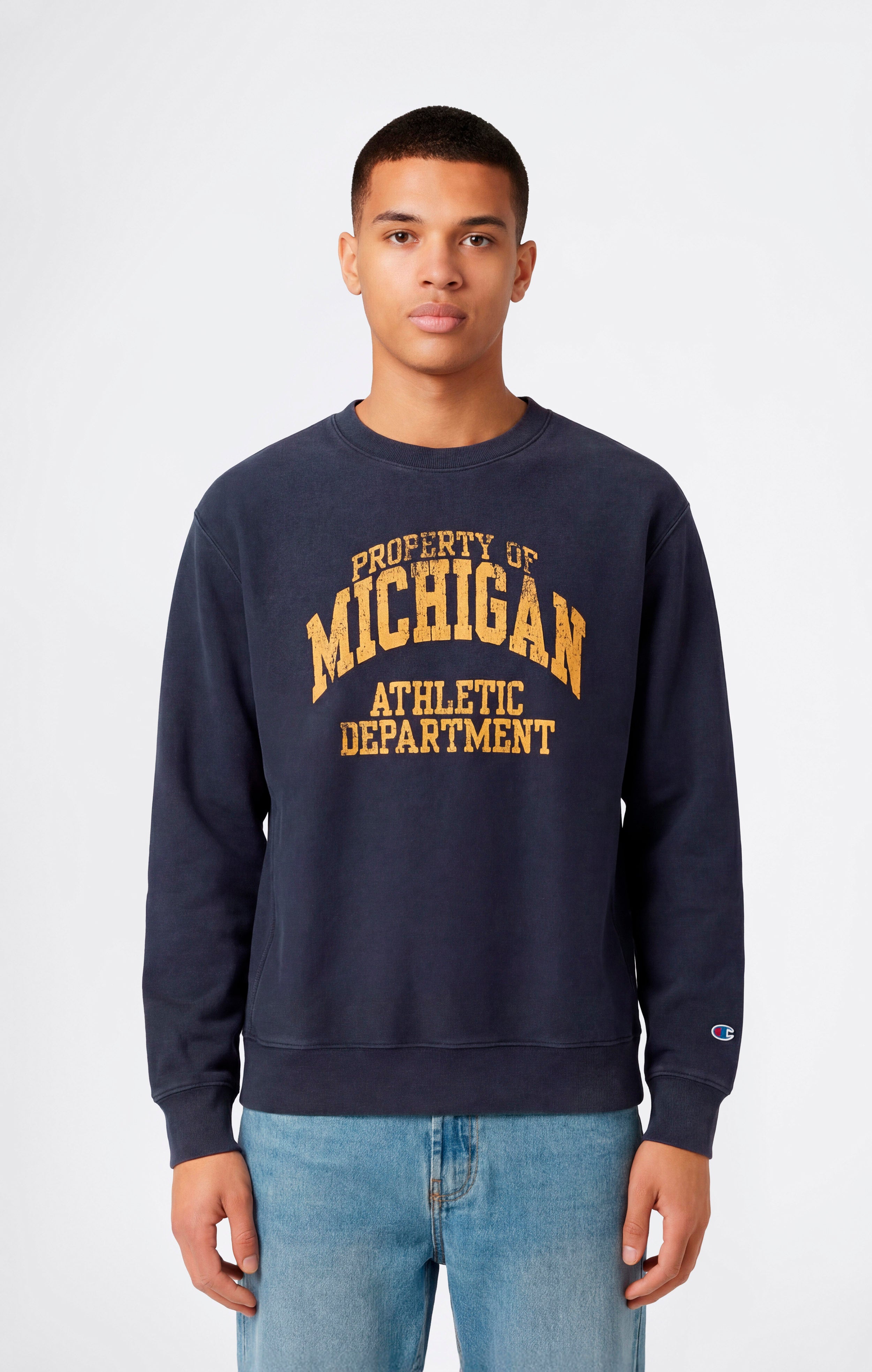 Sudadera Hombre Reverse Weave de Cuello Redondo con Interior Afelpado y Estampado