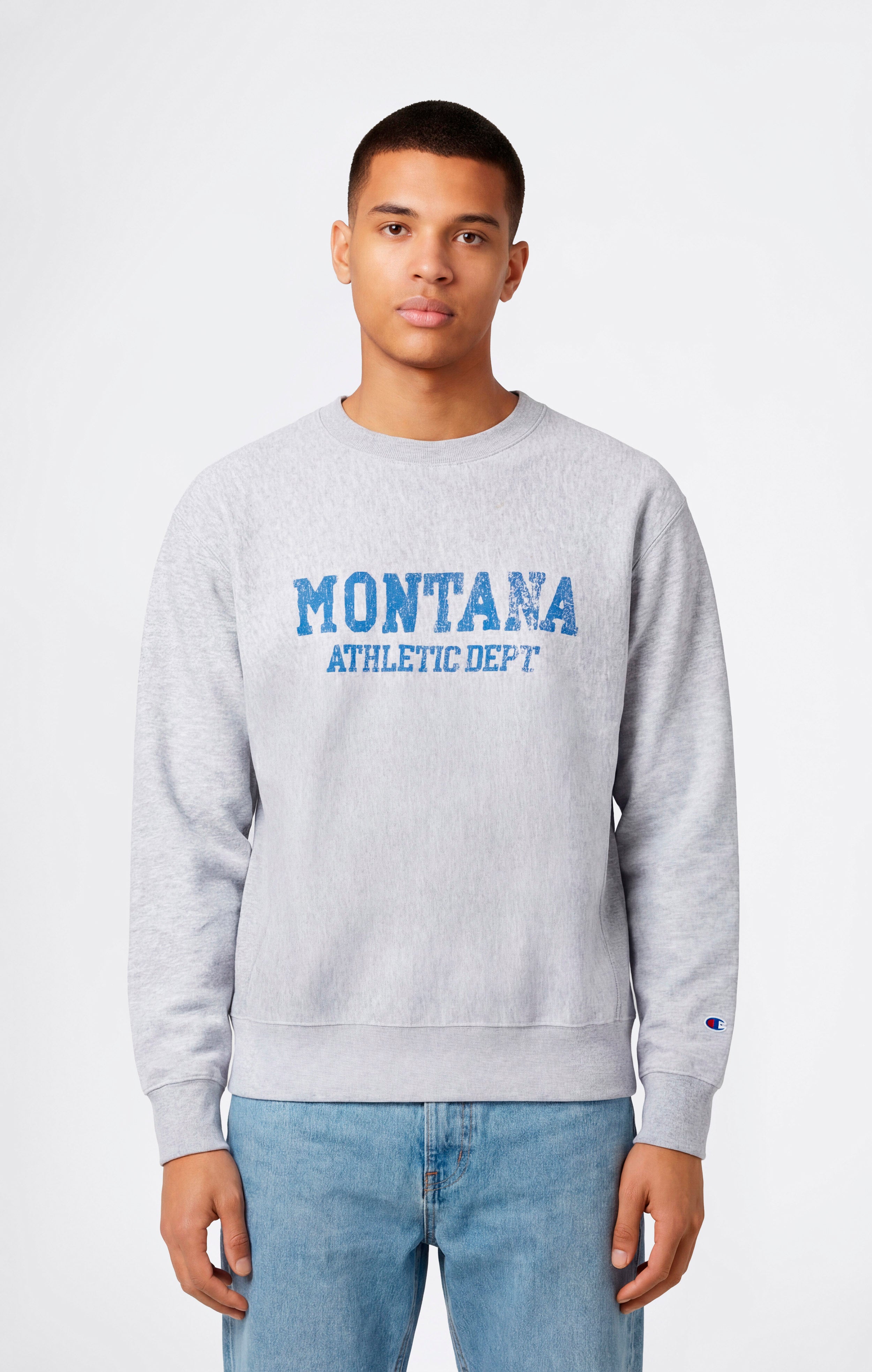 Sudadera Hombre Reverse Weave de Cuello Redondo con Interior Afelpado y Estampado