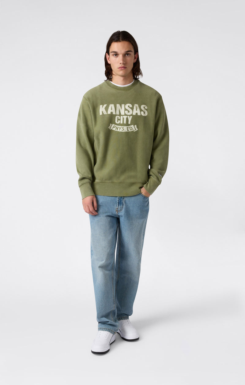 Sudadera Hombre Reverse Weave de Cuello Redondo con Interior Afelpado y Estampado