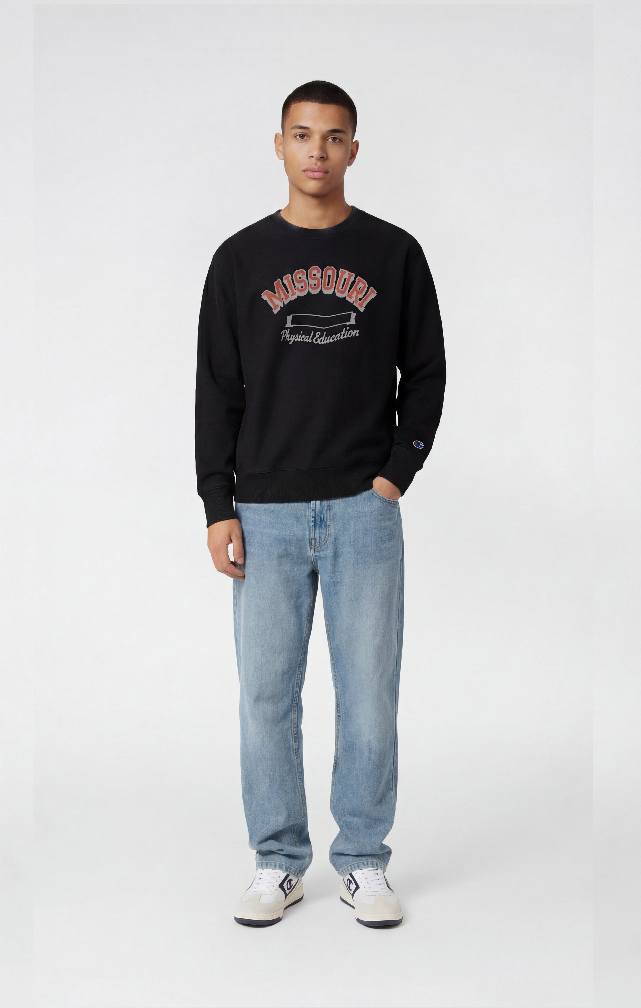 Sudadera Hombre Reverse Weave de Cuello Redondo con Interior Afelpado y Estampado