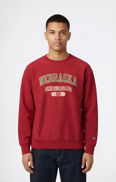 Sudadera Hombre Reverse Weave de Cuello Redondo con Interior Afelpado y Estampado