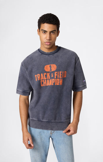 Men’s Heavyweight Short Sleeve Sweatshirt with Brushed Interior and Print Reverse Weave