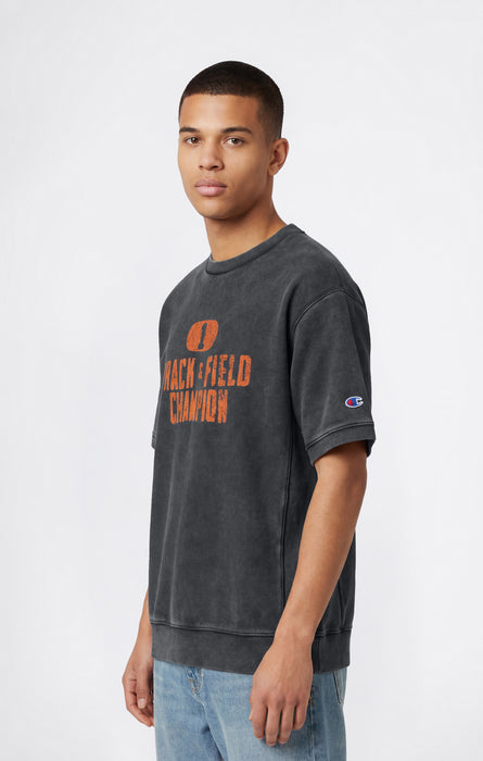 Felpa Pesante a Maniche Corte con Interno Felpato e Stampa Reverse Weave da Uomo