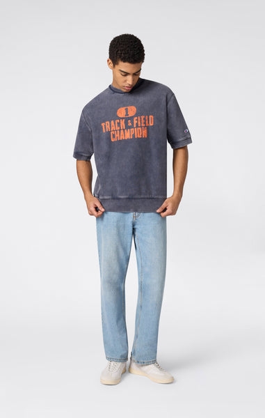 Men’s Heavyweight Short Sleeve Sweatshirt with Brushed Interior and Print Reverse Weave