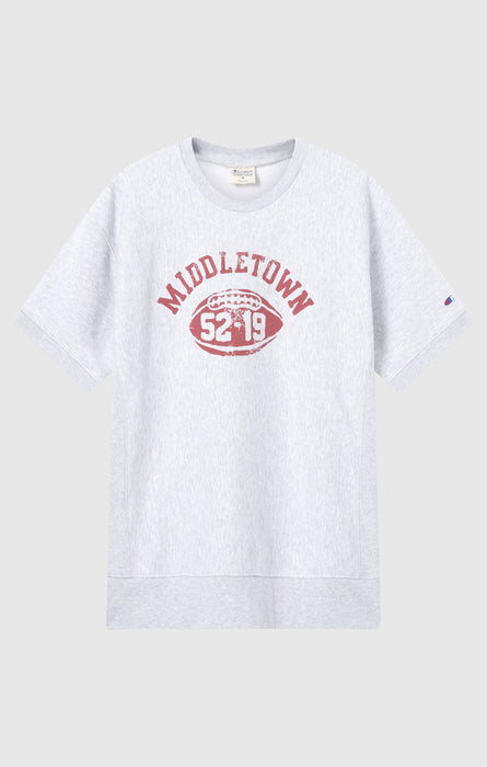 Felpa Pesante a Maniche Corte con Interno Felpato e Stampa Reverse Weave da Uomo