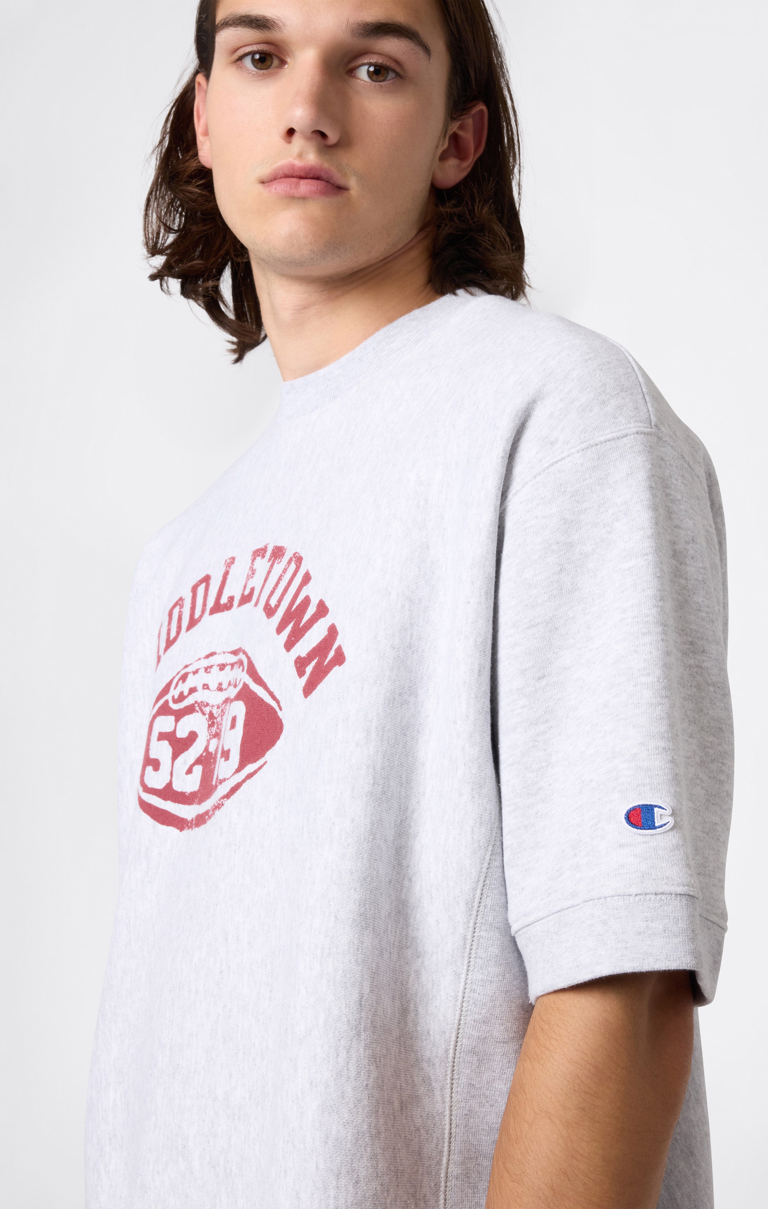 Herren Reverse Weave Kurzarm-Sweatshirt in schwerer Qualität mit angerauter Innenseite und Print