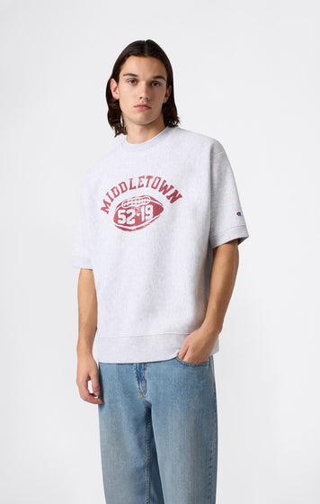 Men’s Heavyweight Short Sleeve Sweatshirt with Brushed Interior and Print Reverse Weave