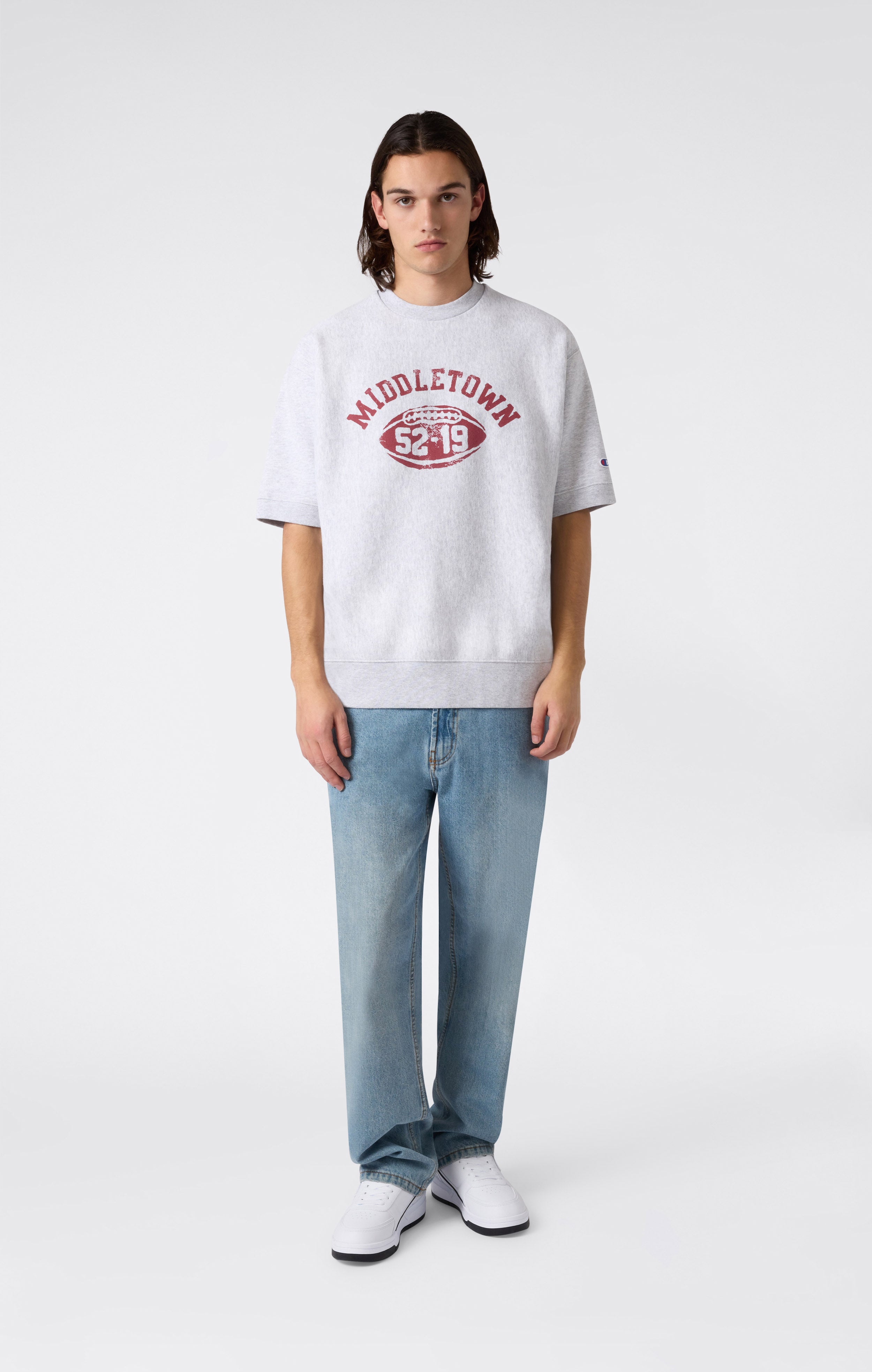 Herren Reverse Weave Kurzarm-Sweatshirt in schwerer Qualität mit angerauter Innenseite und Print