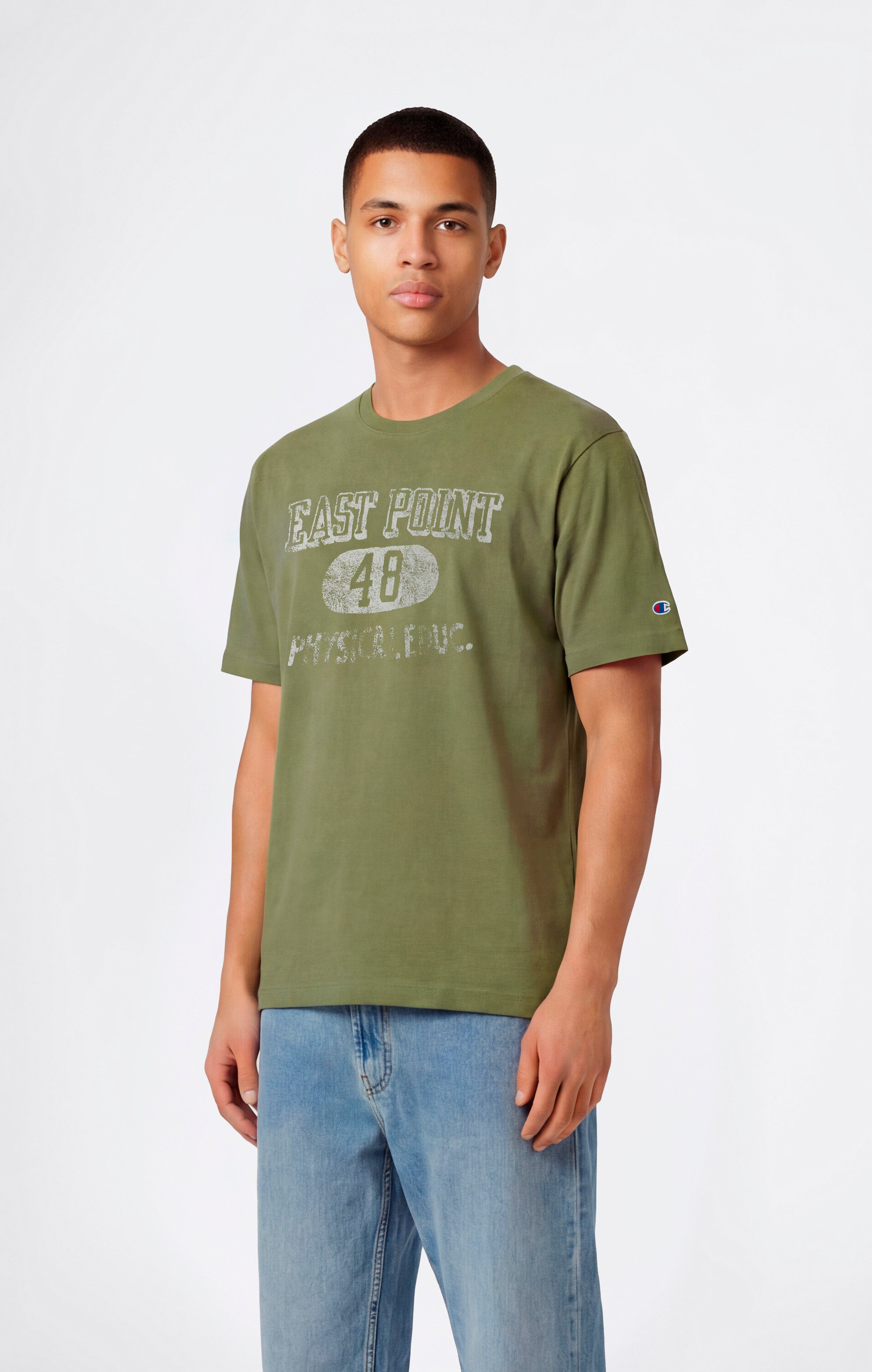 T-shirt in Cotone Pesante e Stampa Reverse Weave da Uomo