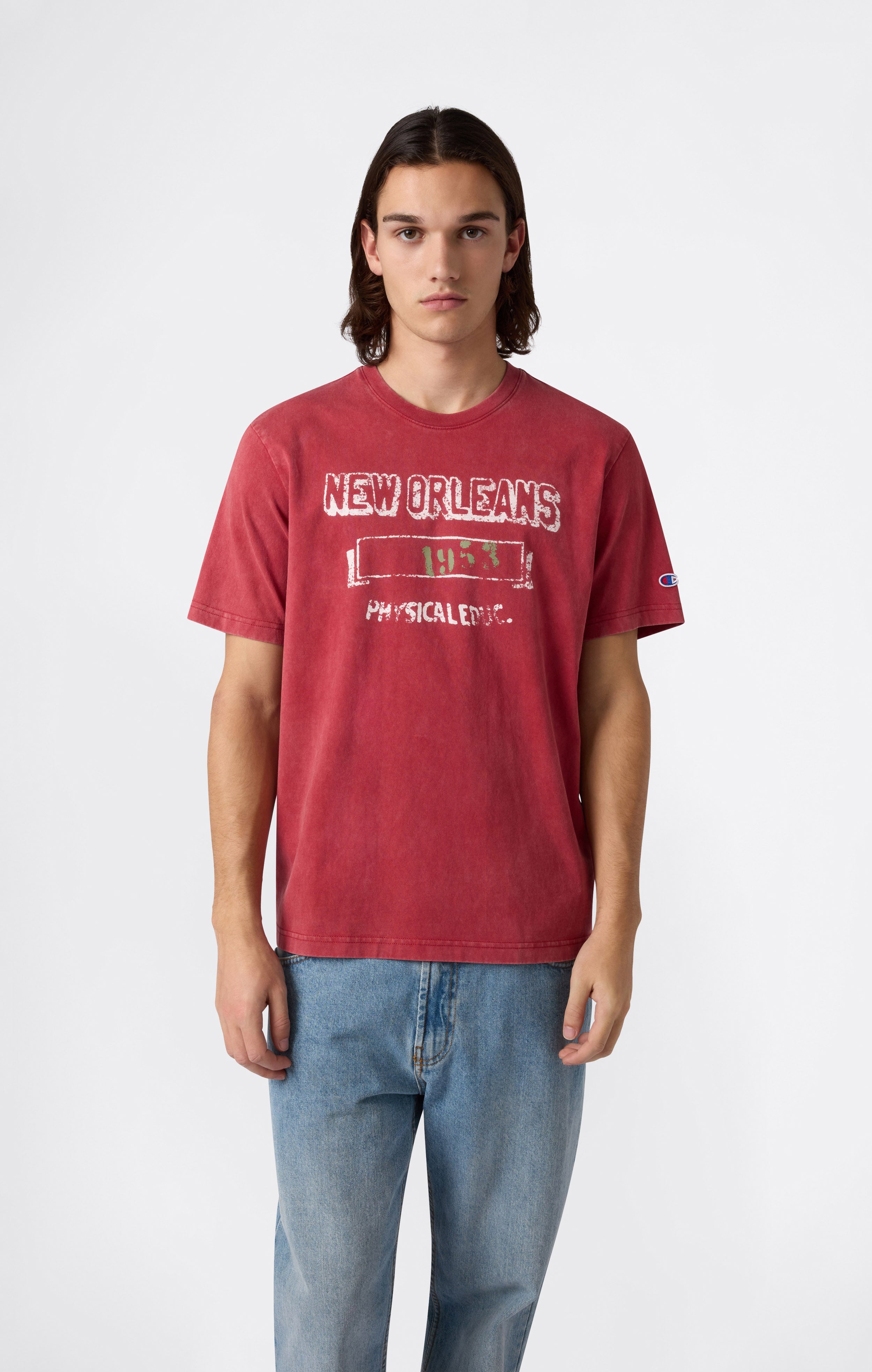 T-shirt Homme en Coton Épais avec Imprimé Reverse Weave